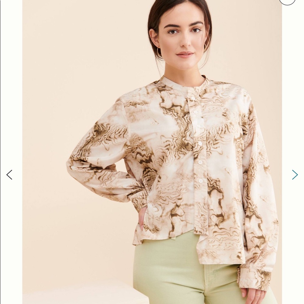 Anthropologie CAARA Marbled Blouse Unique! XS LN